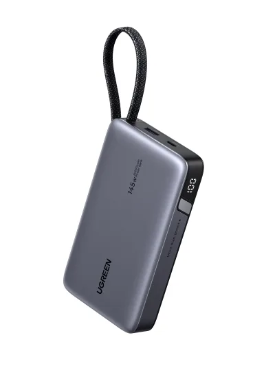 POWER BANK Ugreen "PB551", 20000mAh, PD 3.0 + QC 3.0 145W, 1 x USB; 1 x USB Type-C, total 3A, cablu USB Type-C integrat, gri, "55992B" (timbru verde 0.98 lei) - 6941876269884