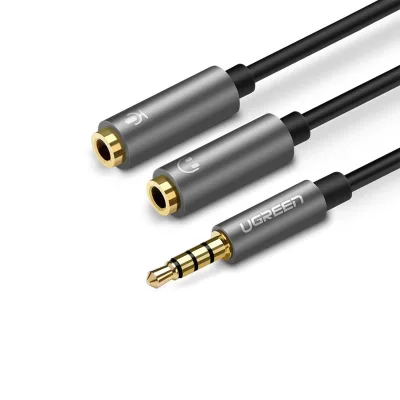 CABLU audio Ugreen, "AV141" stereo 3.5 mm jack (T) la 2 x 3.5 mm jack (M), 0.20 m, conectori auriti, negru "30619" (timbru verde 0.18 lei) - 6957303836192