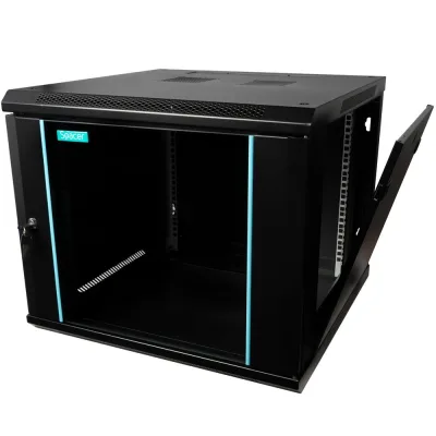 CABINET 19″ SPACER 9U 600x600mm, fixare pe perete, Flatpack (dezasamblat), Black, usa sticla cu blocare, panouri detasabile, otel 1.5mm, sarcina maxima 60Kg