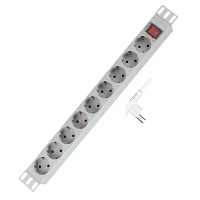PDU LOGILINK 1U pt. rack 19 inch, 9 prize Schuko, intrare Schuko, max 16 A, ON/OFF, IP20, 2 m, gri, "PDU9C04" (timbru verde 0.8 lei)