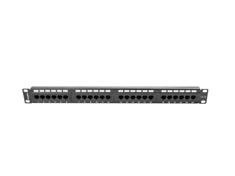 Patch panel 24 porturi 1U 19" Cat.5e UTP negru