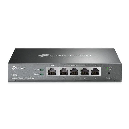 "Omada Gigabit VPN Router PORT: 1× Gigabit RJ45 WAN Port, 2× Gigabit RJ45 WAN/LAN Ports, 2× Gigabit RJ45 LAN Ports, 1× USB 2.0 Port; FEATURE: Integration with Omada SDN Controller, Support 20 IPsec VPN Tunnels, 16 PPTP/L2TP VPN Tunnels, 16 OpenVPN