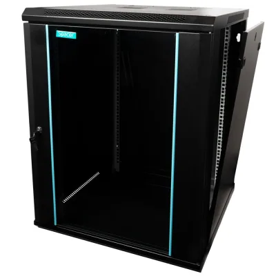 CABINET 19″ SPACER 15U 600x600mm, fixare pe perete, Flatpack (dezasamblat), Black, usa sticla cu blocare, panouri detasabile, otel 1.5mm, sarcina maxima 60Kg