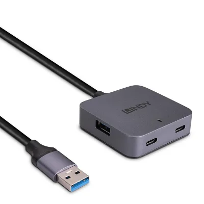 Hub USB LINDY 5m USB 3.0 Hub 4 Ports USB-A, 4 porturi, Gri
