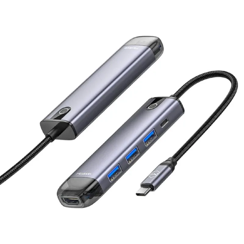 Hub USB MCDODO Multihub 5 in 1 USB-C, 5 porturi, HDMI, Gri