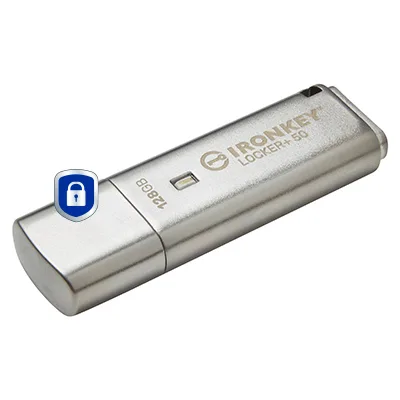 Memorie USB Kingston IronKey Locker+ 50 128GB, USB Type-A, Argintiu
