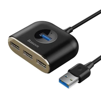 Hub USB BASEUS Square round 4-in-1, USB-C, 4 porturi, Negru