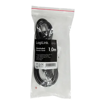 CABLU alimentare LOGILINK   1m, intrare Schuko, iesire C19, 16A, testat VDE, 3x1mm, black, "CP151" (timbru verde 0.08 lei)