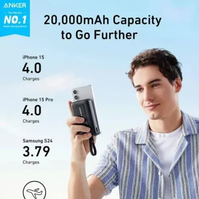 POWER BANK Anker "Zolo" 20.000 mAh, 30W cablu USB-C incorporat, 1 x USB-C, 1 x USB-A, afisaj LED, 350g, negru, "A1689H11" (timbru verde 0.98 lei) - 0194644200442