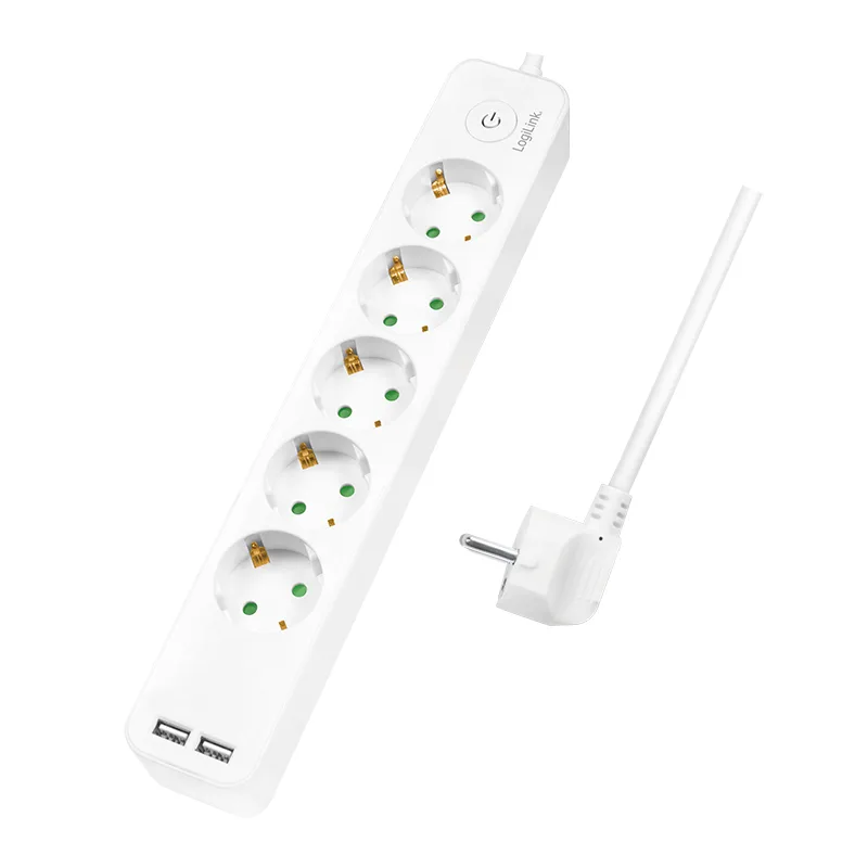 PRELUNGITOR LOGILINK, Schuko x 5, USB x 2 5V/2.1A (10.5 W), cablu 3G 1.5mm2, 230 V/16 A, 50 Hz, max. 3600 W, buton intrerupator iluminat, IP20, 1.5m, alb "LPS249U" (include TV 0.80lei)