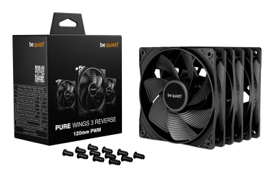 Set 3 ventilatoare be quiet "PURE WINGS 3 reverse", 120mm, 1500 RPM max, Rifle Bearing, 80 cfm, 4pin PWM, negru, "BL137" (timbru verde 0.54lei) -