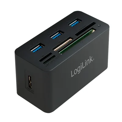 HUB extern LOGILINK, porturi USB: USB 3.0 x 3, conectare prin USB 3.0, alte porturi: SD, MicroSD, M2, MS Duo/Pro, CF, negru, "CR0042"  (timbru verde 0.8 lei)