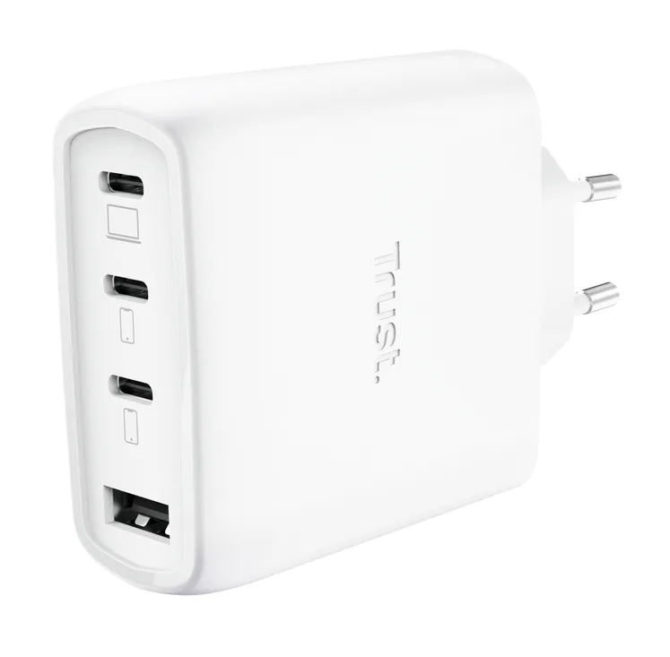 Incarcartor Trust Maxo 65W 4-Port, tehnologie incarcare auto-detect, USB-C, Quick Charge 3.0, Quick Charge 4+, USB PD 3.2 + PPS + SPR-AVS, lungime cablu 2m, alb