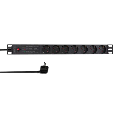 PDU LOGILINK 1U pt. rack 19 inch, 7 prize Schuko, intrare Schuko, max 16 A, ON/OFF, prot. suprasarcina, filtru de linie, IP20, 2 m, negru, "PDU7C02" (timbru verde 0.8 lei)