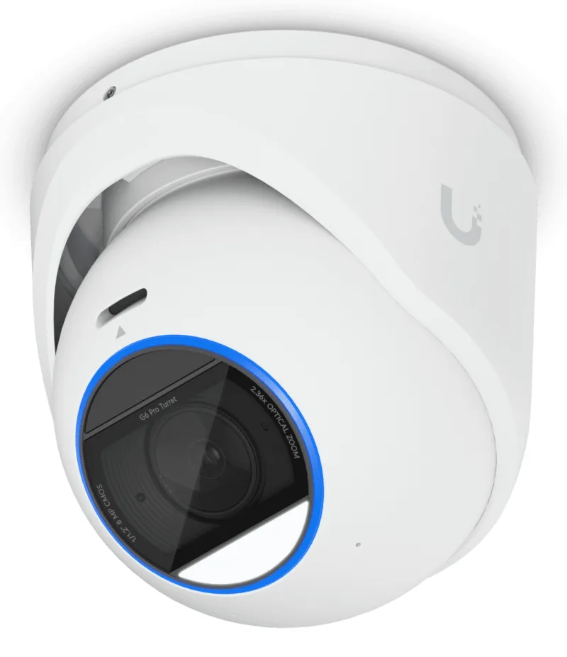 Ubiquiti UVC-G6-Pro-Turret-W All-weather tamper-resistant 4K PoE+ camera with a Multi-TOPS AI engine, 2.36x optical zoom, and a large 1/1.2" CMOS sensor "UVC-G6-PRO-TURRET-W" (timbru verde 0.8 lei)