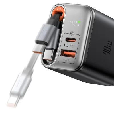 Incarcator Retea Cu Cablu MCDODO FreeGo 1, USB C/ USB A, 65 cm, Negru