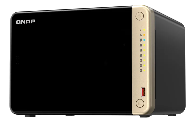 NAS QNAP 664 6-Bay, CPU Intel Celeron N5105/N5095 4-core/4-thread Processor, RAM 8GB (1x 8GB) DDR4, HDD 6 x 2.5"/3.5" SATA 6Gbps + 2 x M.2 2280 PCIe Gen 3 x1 SSD slots (neincluse), LAN: 2 x 2.5GbE, optional 10GbE expansion via a PCIe card, USB3.2 Gen2: