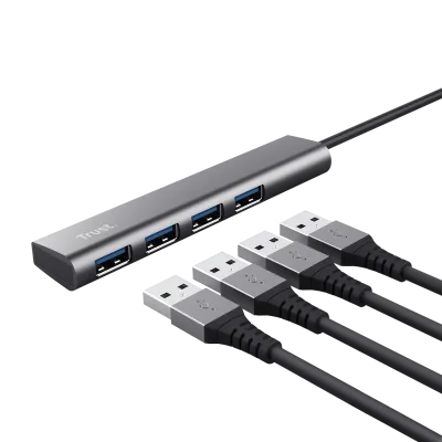 Hub USB Trust Halyx USB-A, 4 porturi, Argintiu