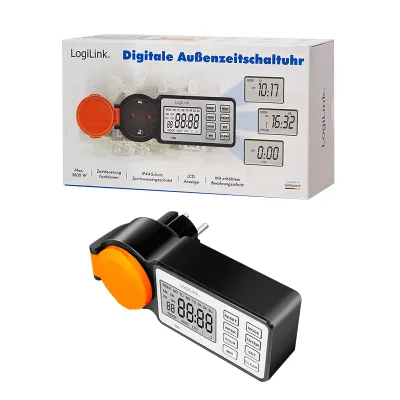 PRELUNGITOR LOGILINK, Schuko x 1, 230 V/16 A, 50 Hz, max. 3500 W, timer, LCD, 8 butoane operare, IP44, de exterior, negru-portocaliu, "ET0016" (timbru verde 0.18 lei)