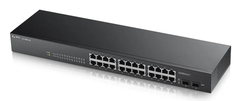 ZYXEL | GS1900-24-EU0102F | GS1900-24 v2 | Switch | Smart Managed | Layer 2 | Rackmount | Porturi 24 Gigabit, 2 Gigabit SFP | Fanless, "GS1900-24-EU0102F" (timbru verde 2 lei)