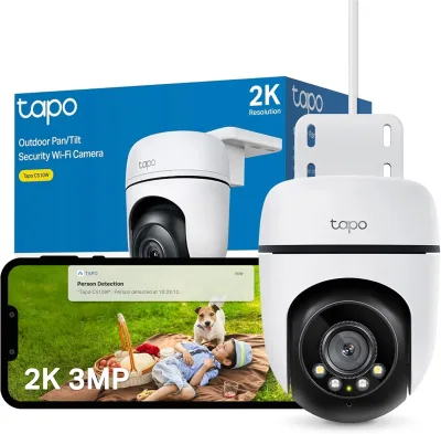 CAMERA IP Exterior TP-LINK, 2K QHD 2560x1440, rotatie pana la 360 grade, IP66, dist. IR 30 m, tip lentila fixa 4 mm, 4 Mpx, wireless, mic, plastic, slot SD card, "Tapo C510W" (timbru verde 0.8 lei)