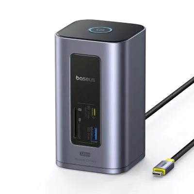 DOCKING STATION Baseus Spacemate RD1 12 in 1, input USB Type-C, output 2xHDMI 4K@60Hz, 2xUSB-C (10Gbps), 2xUSB-A (5Gbps), 2xUSB, 1xRJ45, card reader SD/micro SD, 1XUSB-C (PD), gri "B00568103813-00" (timbru verde 0.18 lei) - 6932172687137