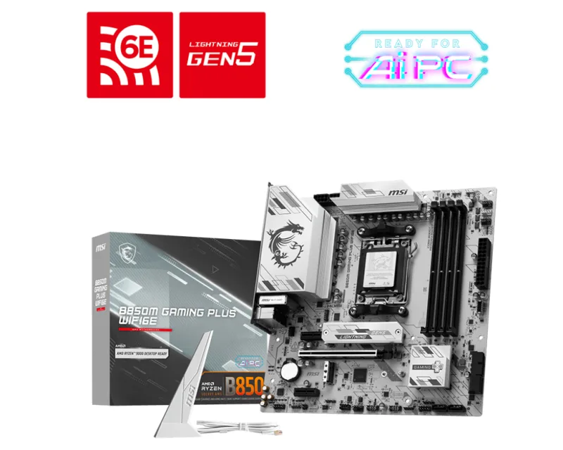 Placa de baza MSI B850M GAMING PLUS WIFI6E, AM5, DDR5, BT, mATX, Alb 911-7E81-002 "B850M GAMING PLUS WIFI6E"