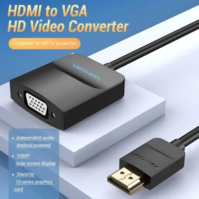Convertor video Vention,HDMI(T) la VGA (M) 0.15m, rezolutie maxima 1080p la 60 Hz,conectori auriti, 5V/1A, invelis PVC si ABS, negru, "42154" (timbru verde 0.18lei) -  6922794742154