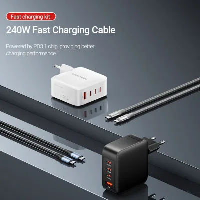 Alimentator retea Vention, 3 x USB-C (140W/140W/30W), 1 x USB-A (18W), GaN, PD, QC, Cablu USB-C 1.5m inclus, negru, "FEIB0-EU" (timbru verde 0.18 lei)