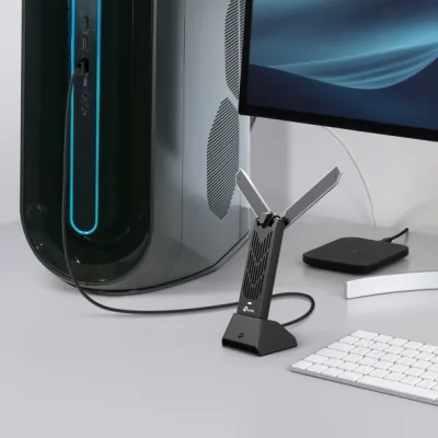 PLACA RETEA TP-LINK BE6500 Wi-Fi 7, extern wireless 2.4 GHz | 5 GHz | 6 GHz, USB 3.0, port, 6500 Mbps, antena externa x 2, lungime cablu 1.2 m, "Archer TBE400UH" (include timbru verde 0.18 lei)