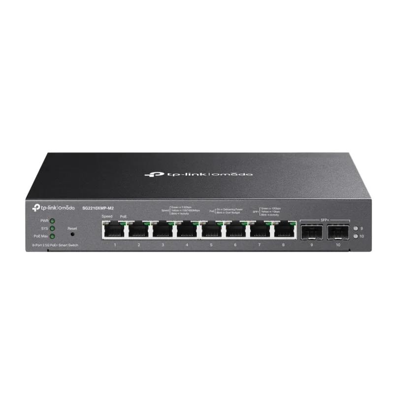 SWITCH TP-LINK POE Omada 8-Port 2.5GBASE-T si 2-Port 10GE SFP+ Smart Switch cu 8-Port PoE+, carcasa metalica "SG2210XMP-M2" (timbru verde 2 lei)