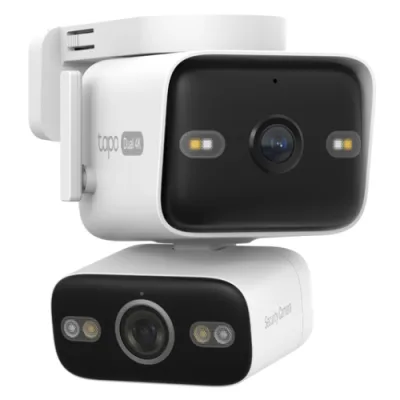 Outdoor Dual Lens Pan/Tilt Security Camera TP Link, Fixed Lens:1/2.7" CMOS Sensor, Pan-Tilt Lens:1/2.7" CMOS Sensor, Fixed Lens: 4K (3840 × 2160px), Pan & Tilt Lens: 4K (3840 × 2160px), frame rate 15 fps, 1× 100 Mbps RJ45 Port on Camera