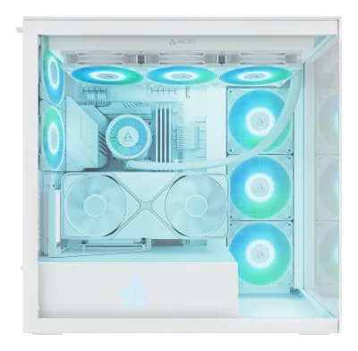 CARCASA Arctic "Xtender VG Wh", mid tower, max 8xfan, 3x P14 Pro R A-RGB si 2x P12 Pro A-RGB instalate, shroud 24 LED ARGB, USB-C x 1, USB 3.2 x 2, audio+mic, 7 sloturi exp, GPU vertical, riser PCIe 4.0, alb, "ACPCC00017A" (timbru verde 0.4lei)