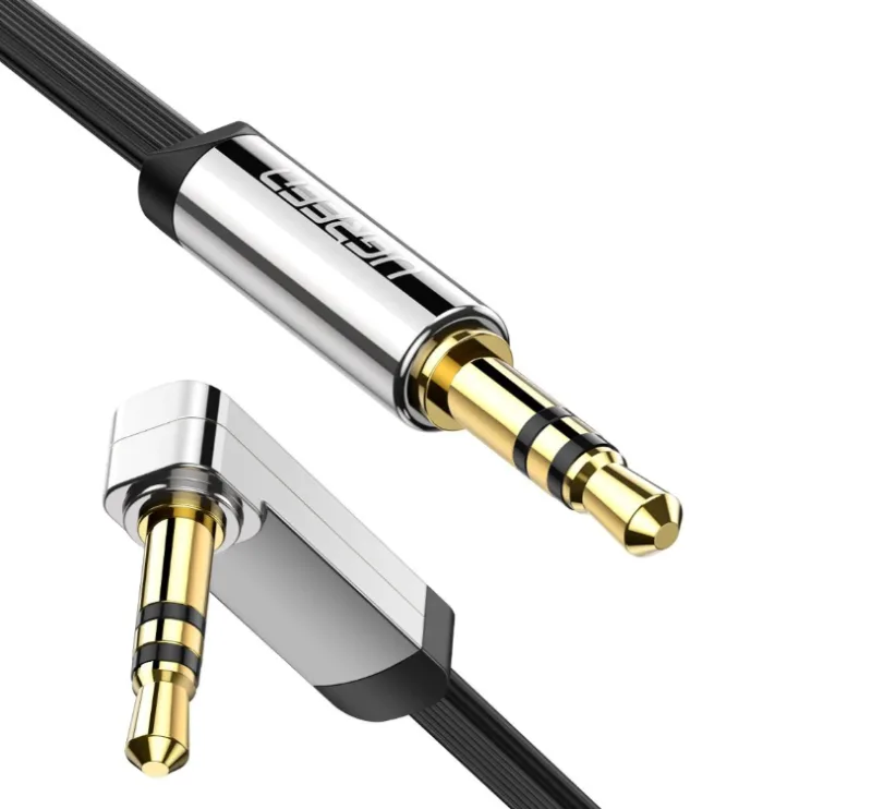 CABLU audio Ugreen, "AV119" stereo 3.5 mm jack (T) la 3.5 mm jack (T), unghi de 90 de grade la un capat, 1.5m, conectori auriti, negru "10598" (timbru verde 0.18 lei) - 6957303815982