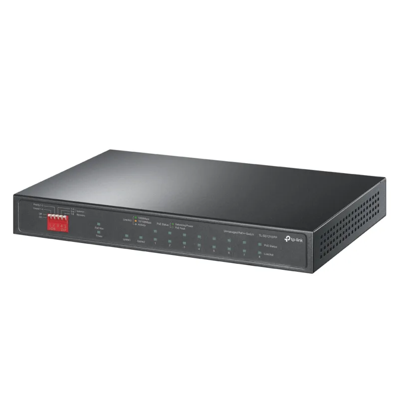 SWITCH PoE TP-LINK, 10 porturi Gigabit (2-Port PoE++ si 6 PoE+), IEEE 802.3af/at/bt, buget PoE 123W maxim, carcasa metalica "TL-SG1210PP" (timbru verde 2 lei)