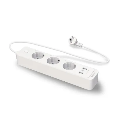 PRELUNGITOR inteligent TP-LINK, Schukox3, USB x 2, USB Type-C x 1, lung cablu 1.5m,monitorizarea energiei, conec Schuko (T), 10 A,prog prin smartph, BT, WiFi, alb "Tapo P300" (timbru verde 0.18 lei)
