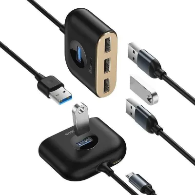 Hub USB BASEUS Square round 4-in-1, USB-C, 4 porturi, Negru