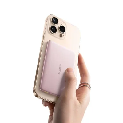 POWER BANK Baseus PicoGo, 5000mAh, 20W, 1 x USB Type-C, prindere magnetica incarcare wireless 15W, cablu integrat USB Type-C la USB Type-C 30cm, roz, "P1007680C453-00" (timbru verde 0.98 lei) - 6932172690663