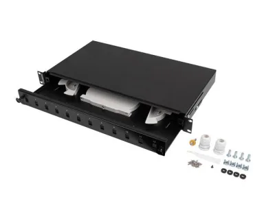 Patch panel fibră rack 19" 1U  12x SC simplex / 12x LC duplex, negru + accesorii
