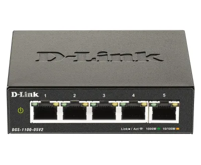 SWITCH D-LINK SMART  5 porturi Gigabit, carcasa metalica, "DGS-1100-05V2" (timbru verde 2 lei)