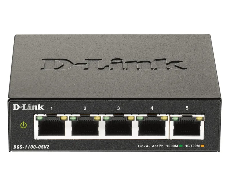 SWITCH D-LINK SMART 5 porturi Gigabit, carcasa metalica, "DGS-1100-05V2" (timbru verde 2 lei)