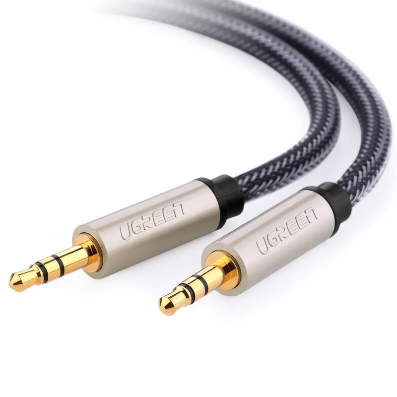 CABLU audio Ugreen, "AV125" stereo 3.5 mm jack (T) la 3.5 mm jack (T), braided, 2m, conectori auriti, gri "10604" (timbru verde 0.18 lei) - 6957303816040