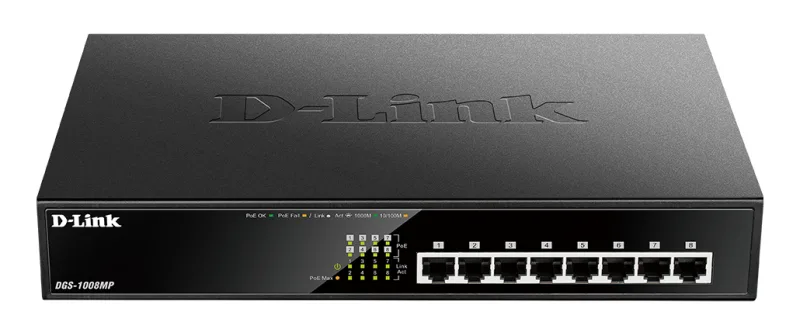 SWITCH PoE D-LINK  8 porturi Gigabit (8 PoE+), IEEE 802.3af/at, carcasa metalica, rackabil, "DGS-1008MP"(timbru verde 2 lei)