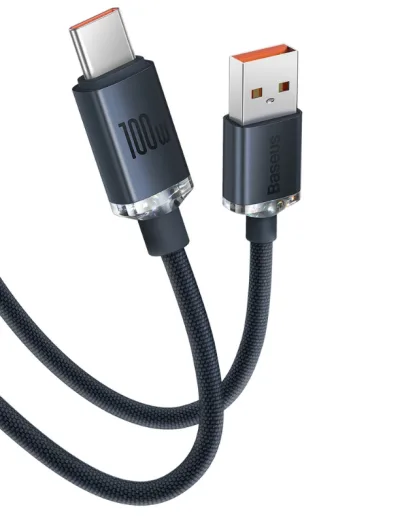 Cablu Baseus Crystal Shine, USB C/ USB A, 2 m, Negru