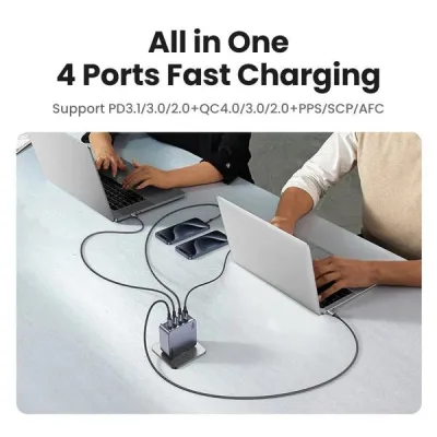 INCARCATOR retea Ugreen, Nexode "X763" Quick Charge 160W GaN, 1 x USB, 3 x USB Tpe-C, include cablu USB Type-C la USB Type-C 240W 1.5 m, gri "25877" (timbru verde 0.18 lei) - 6941876228775