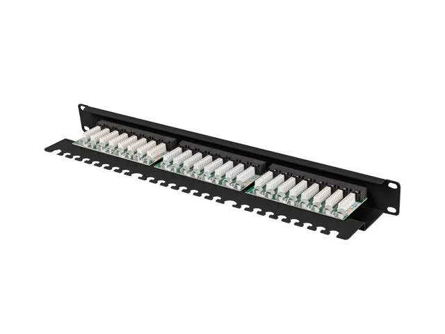 Patch panel 24 porturi 1U 19" Cat.6 UTP cu organizator cabluri, negru