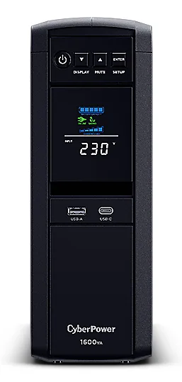 UPS CYBER POWER Line Int. cu Sinusoida Pura,tower,1600VA/ 1000W,AVR,6xShucko,LCD,2x12V/9Ah,Backup 3-10min,incarc.8h,USB,RS232,RJ45,GreenP,seria CP,"CP1600EPFCLCD"  (timbru verde 11 lei)