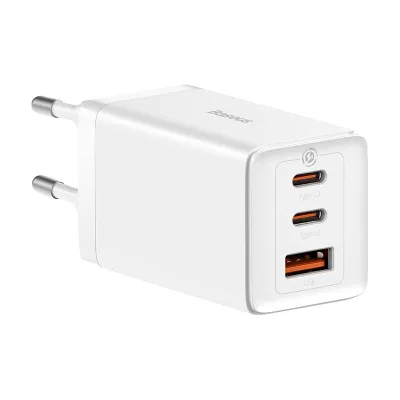 INCARCATOR RETEA Baseus GaN5 PRO, Quick Charge 65W, 2 x USB Type-C Output 5V/3A, 1 x USB, include cablu USB Type-C la USB Type-C 100W,1m, alb "CCGP120202" (timbru verde 0.18 lei) - 6932172617516