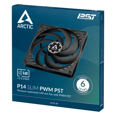VENTILATOR ARCTIC PC, P14 SLIM PWM PST, 140x140x27mm, w/ PWM & cablu PST, low noise FD bearing, high static pressure, "ACFAN00268A"