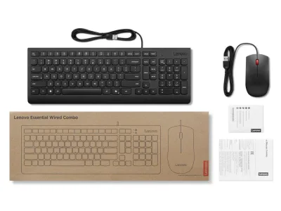 Mouse LENOVO Essential Wired Combo, 1600 dpi, Negru